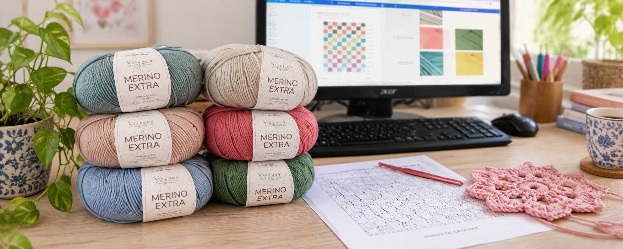 Espacio creativo con lana merino y crochet